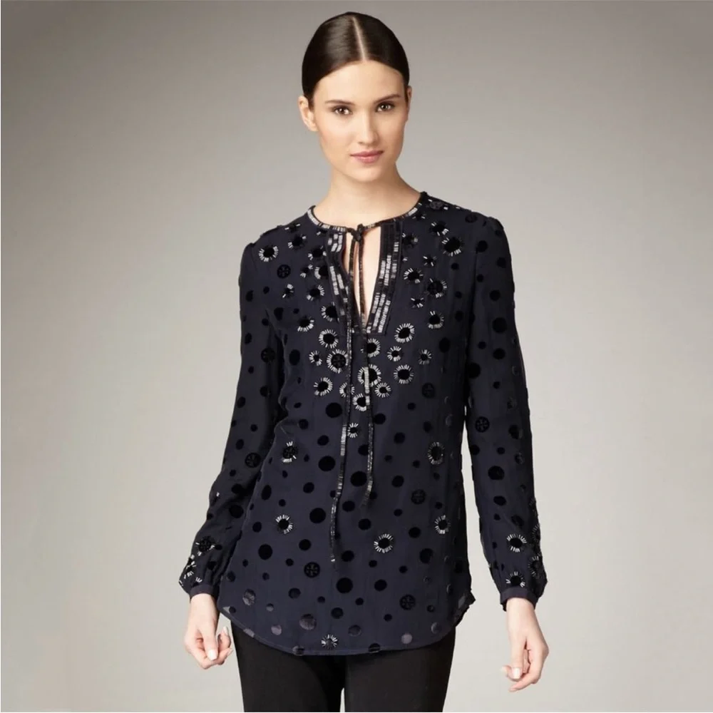 Tory‎ Burch Navy Velvet Burnout Blouse